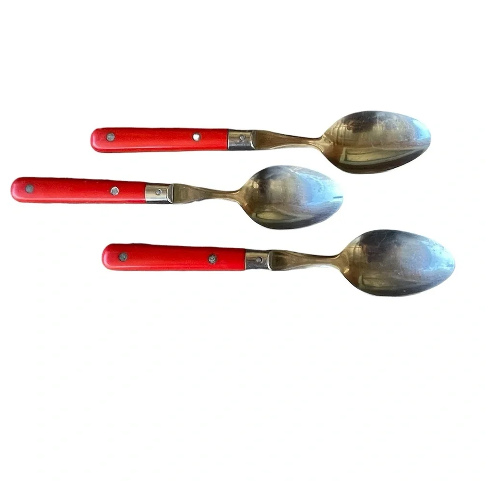 12 Vintage Wesley Carnival Flatware Set Stainless Steel Knives Forks Spoons Red